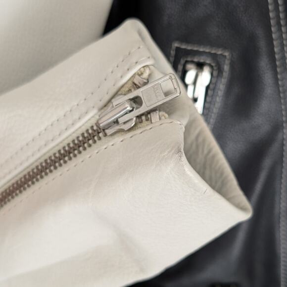 Ganni Black/White Heavy Leather Biker Full Zip Jacket, size EU40/US8-10 - Picture 11 of 11